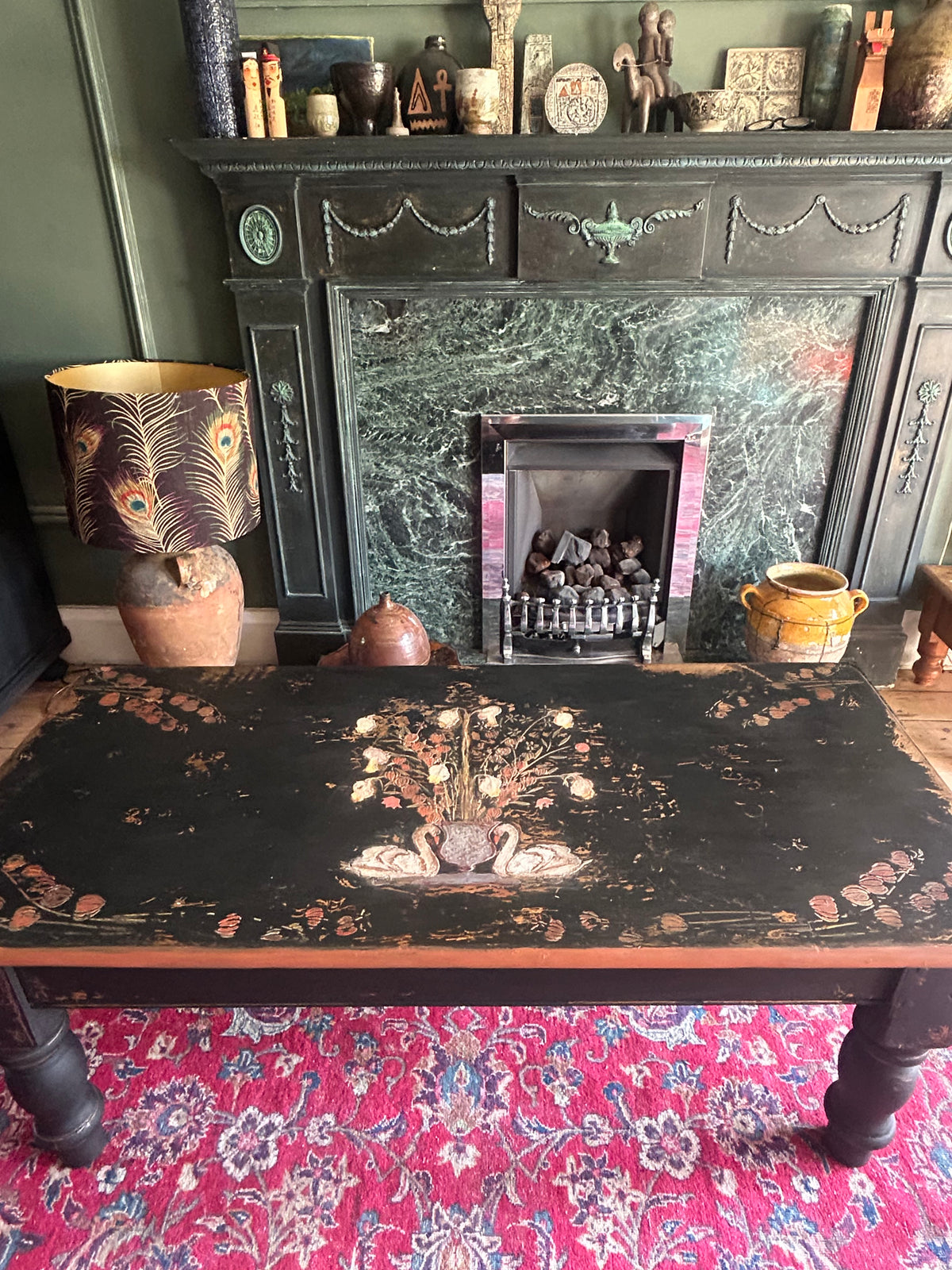 Vintage Swan Folk Art Coffee Table
