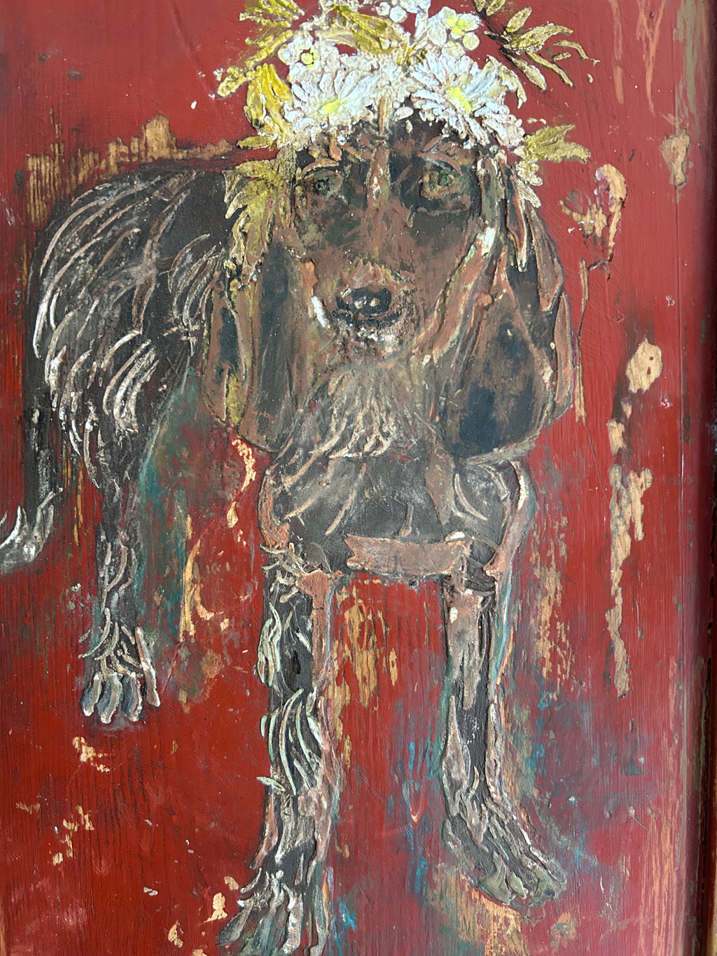 Reclaimed Door Wallhanging with Hound and Daisy Crown