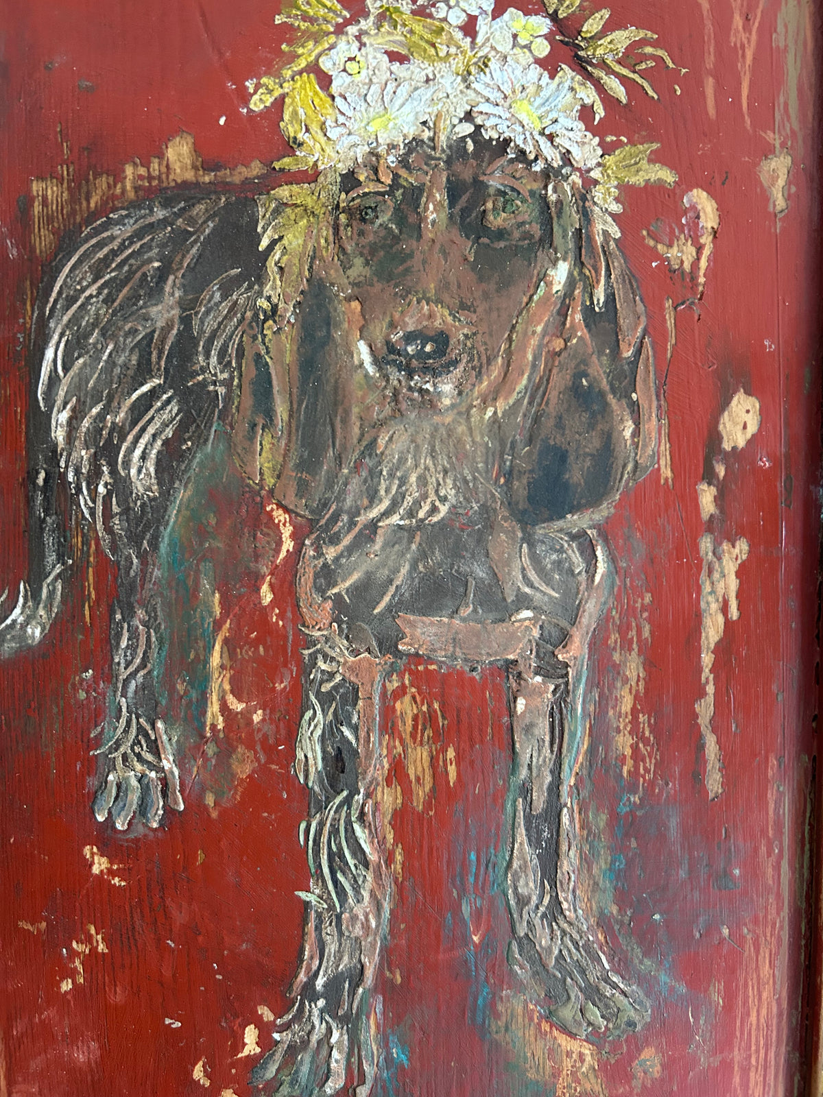 Reclaimed Door Wallhanging with Hound and Daisy Crown