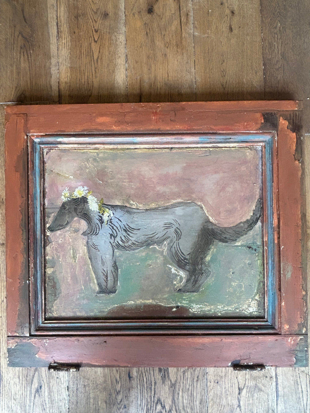 Reclaimed Door Wallhanging with Hound and Daisy Chain
