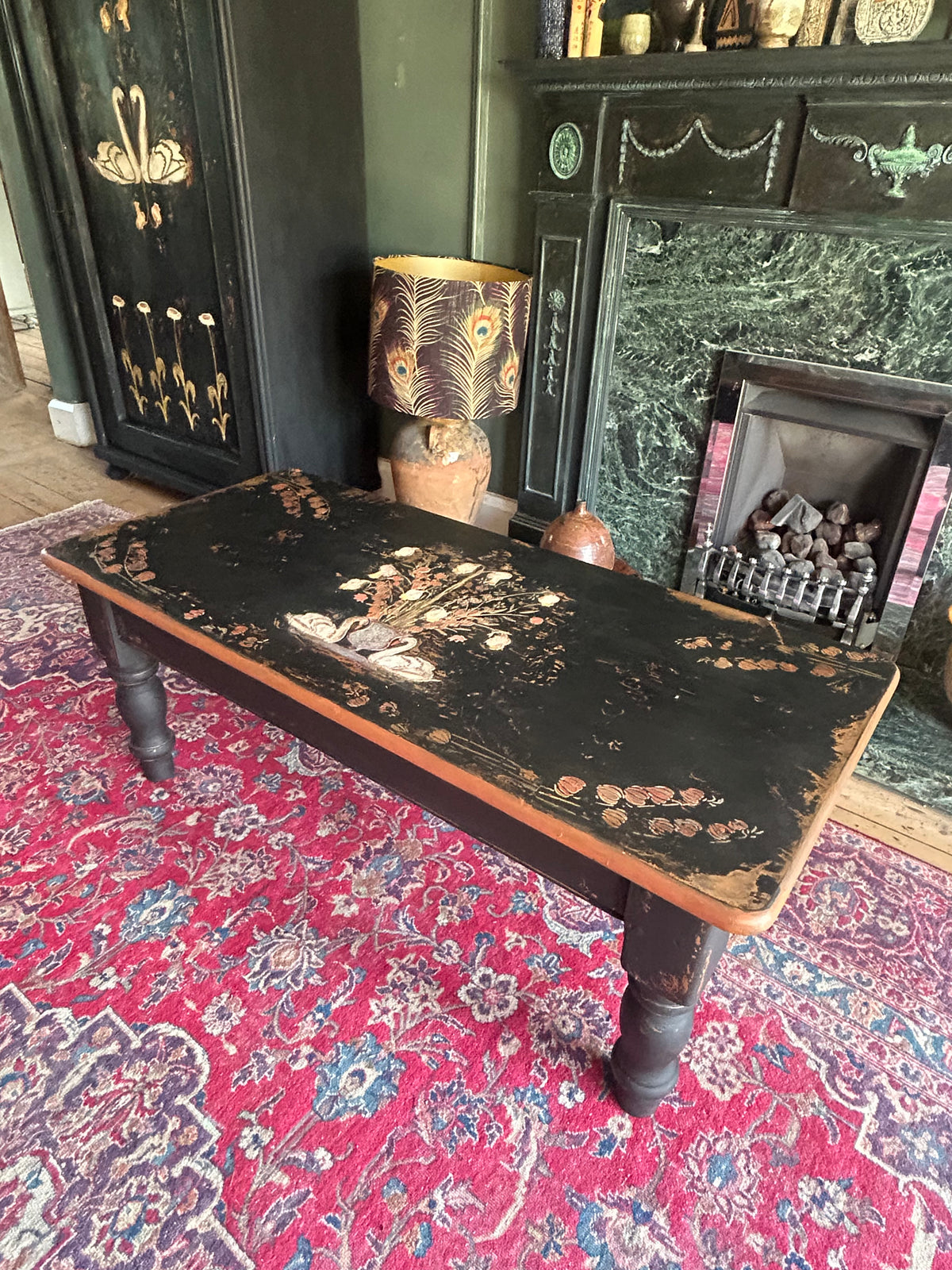 Vintage Swan Folk Art Coffee Table