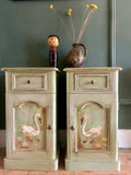 Vintage Painted Folk Art Bedside Cupboards