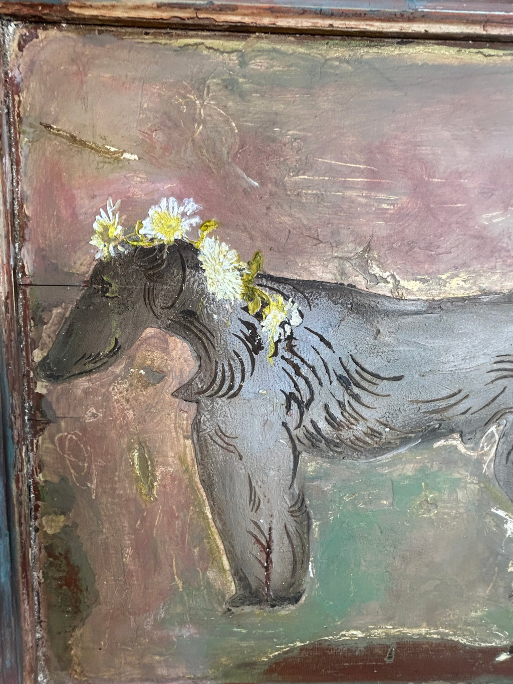 Reclaimed Door Wallhanging with Hound and Daisy Chain