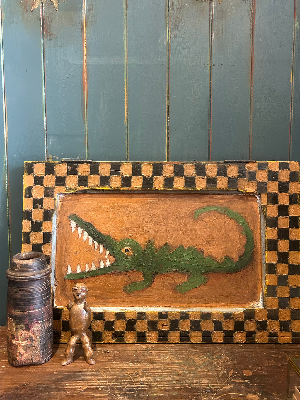 Reclaimed Door Wallhanging with Crocodile