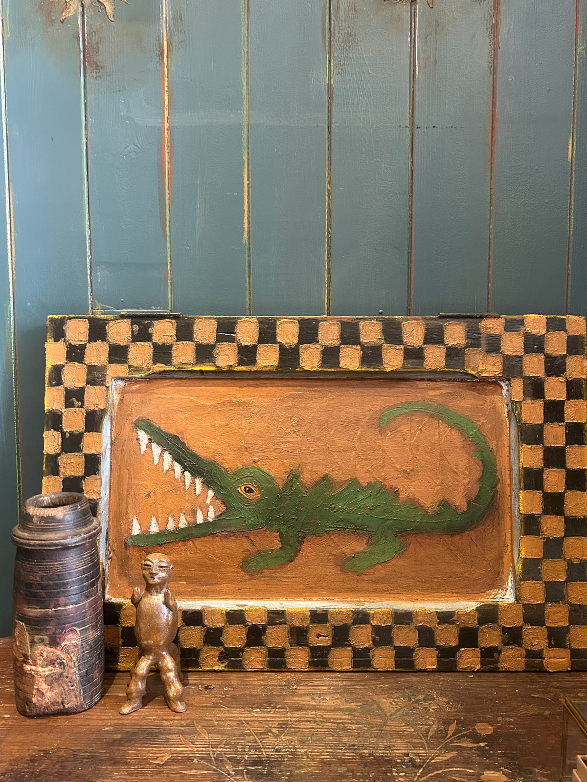 Reclaimed Door Wallhanging with Crocodile