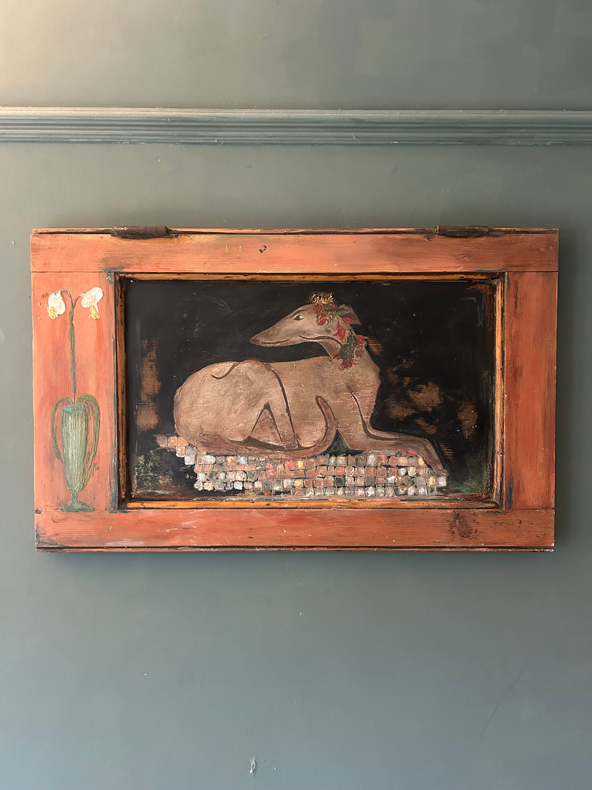 Reclaimed Door Wallhanging with Hound