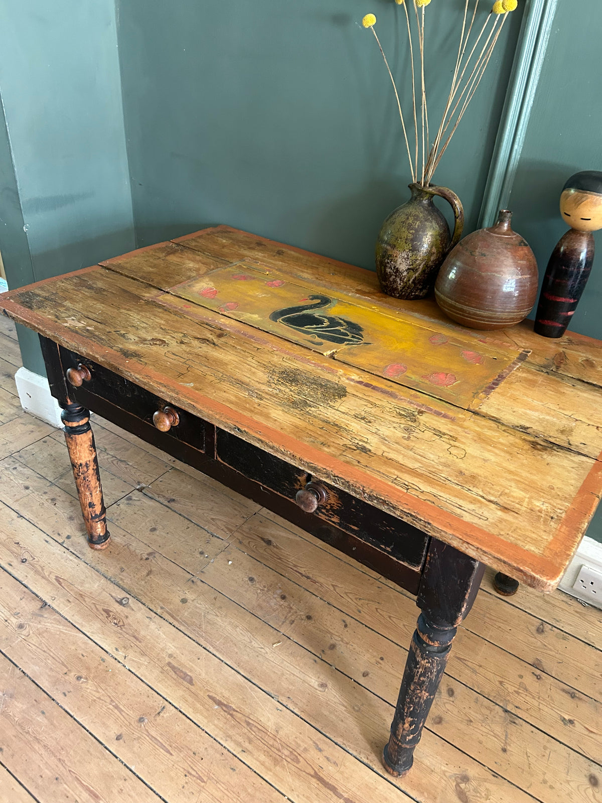 Vintage Folk Art Swan Table