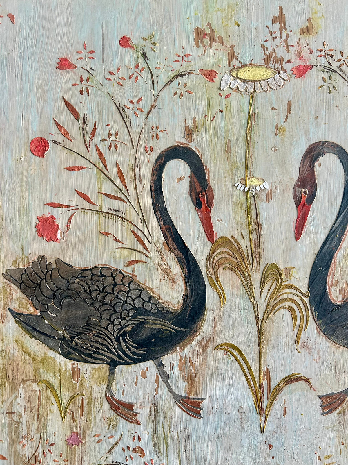 Vintage Folk Art Swan Armoire