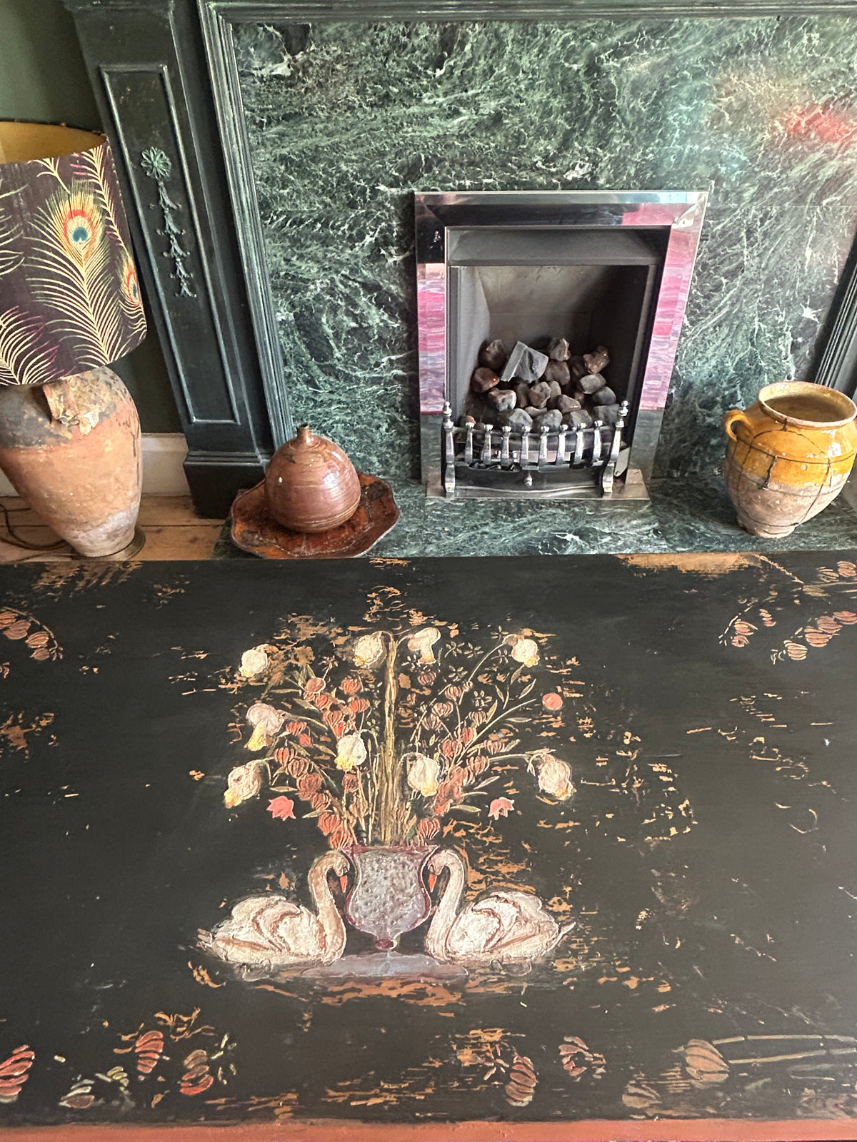 Vintage Swan Folk Art Coffee Table