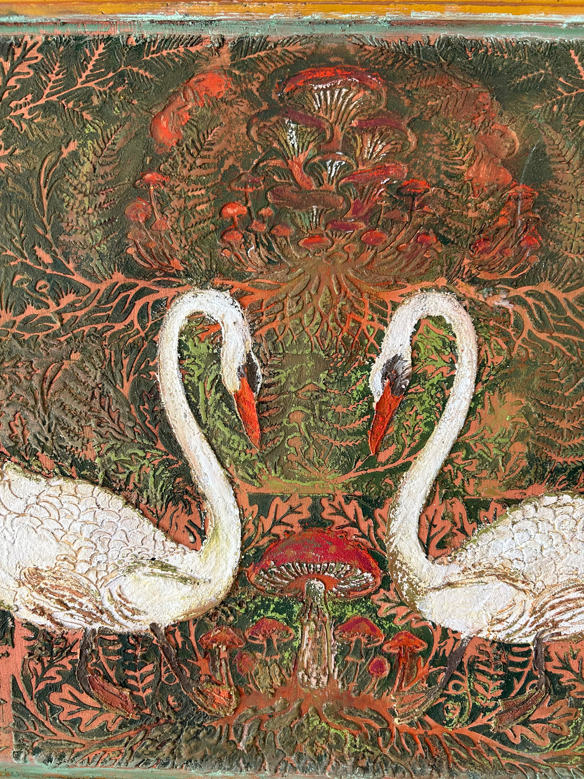 Reclaimed Door Wallhanging Folk Art Swans