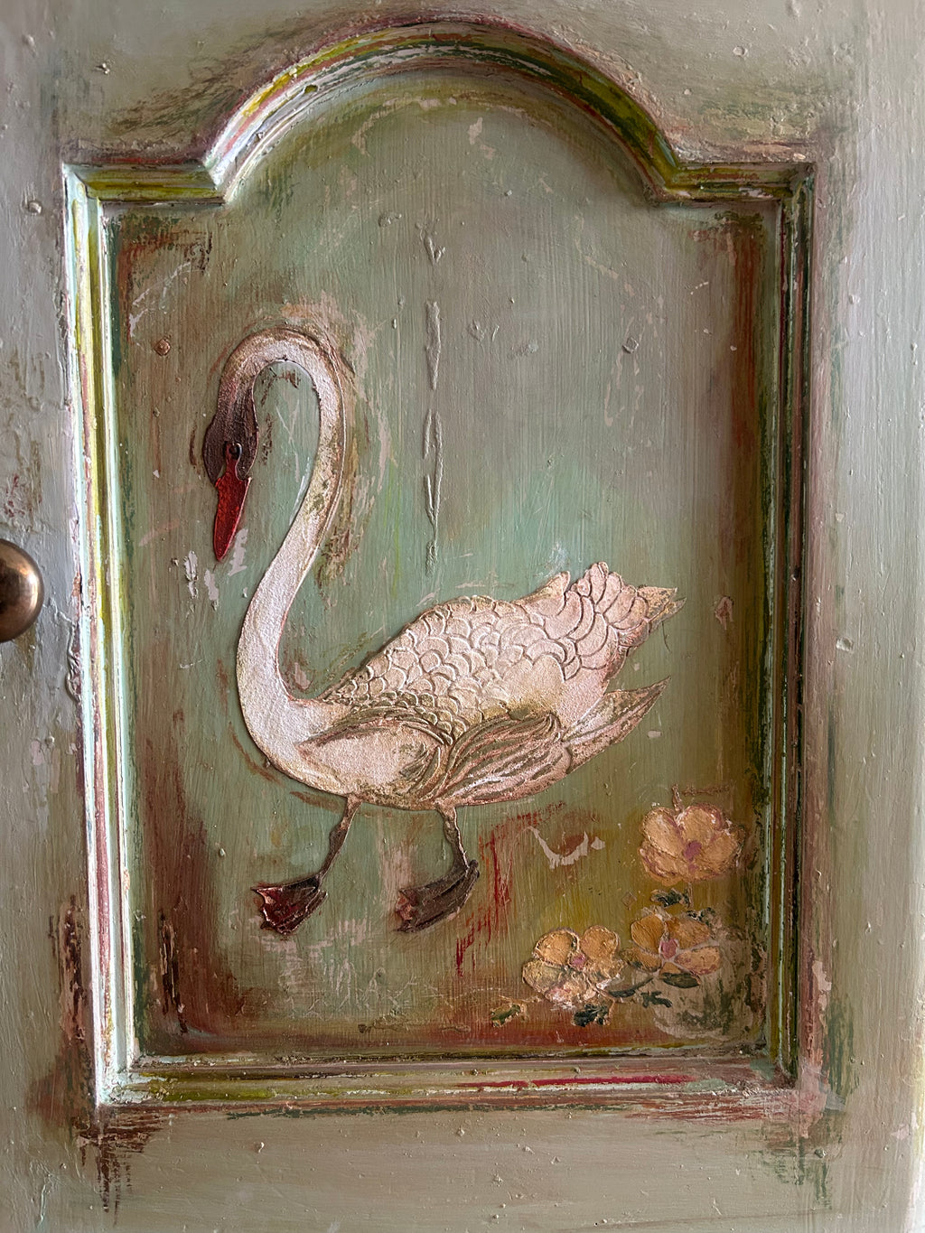 Vintage Painted Folk Art Bedside Cupboards