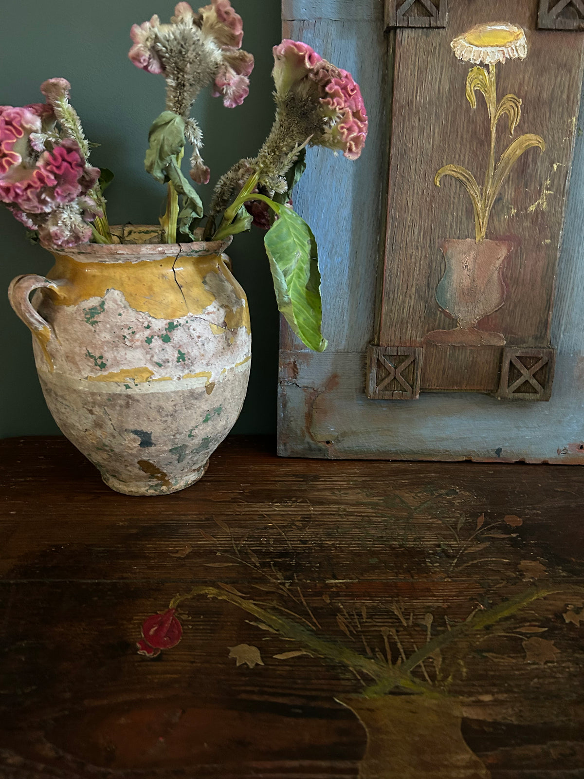 Vintage Console Table with Flower Design.