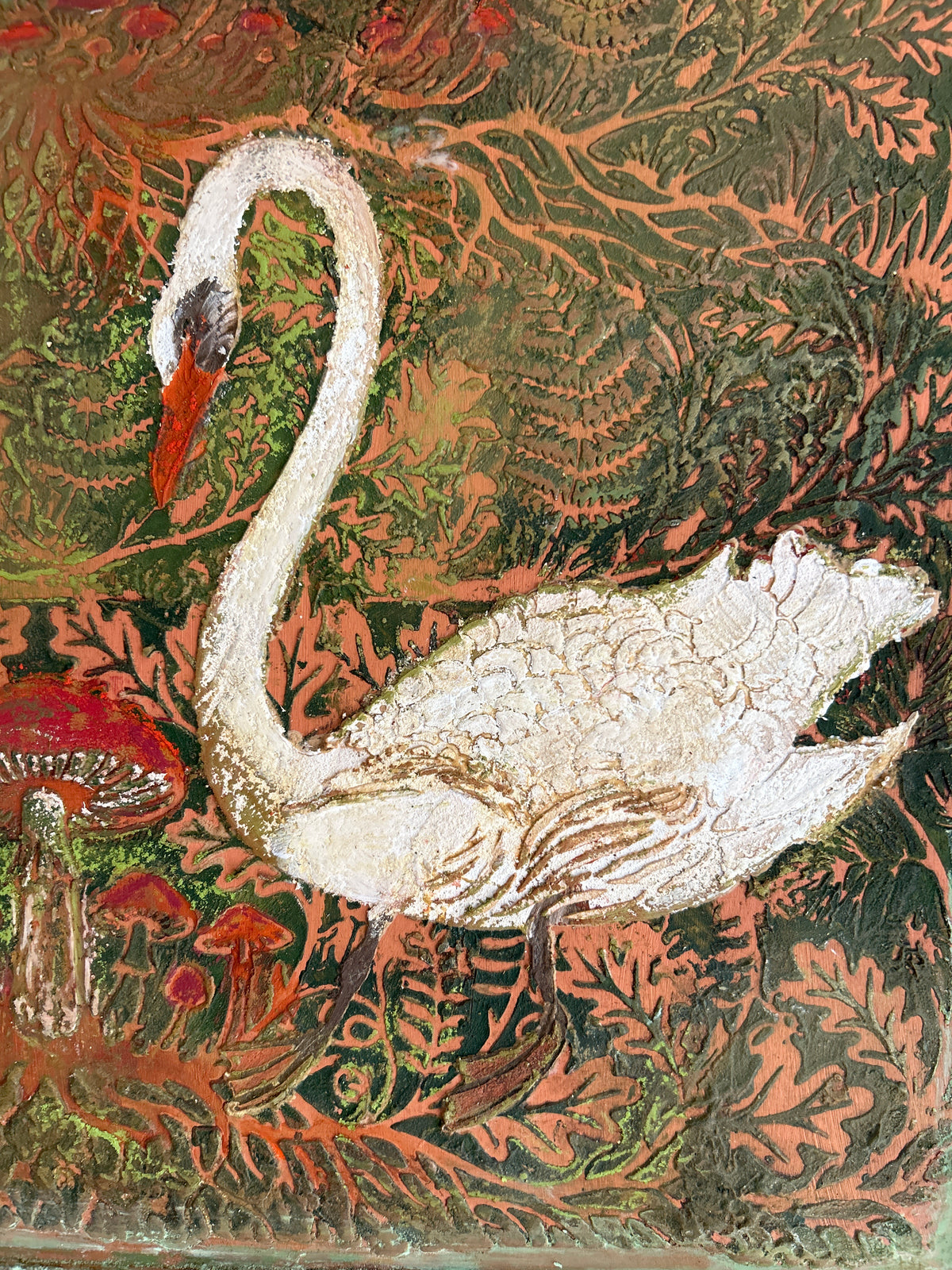 Reclaimed Door Wallhanging Folk Art Swans