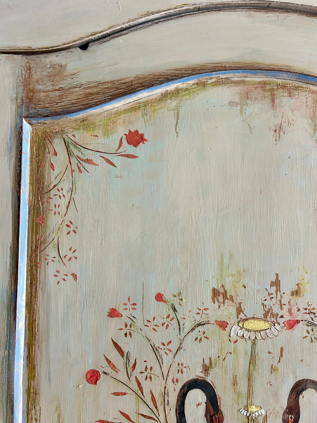 Vintage Folk Art Swan Armoire