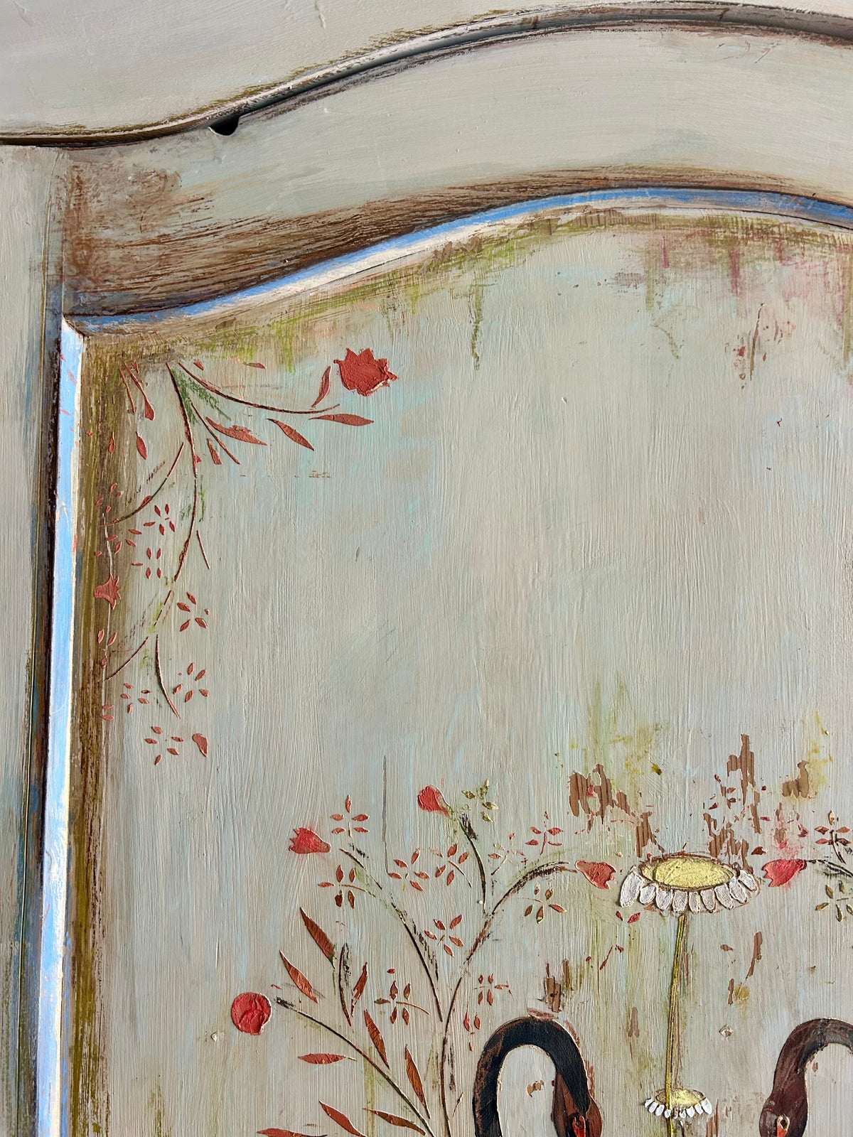 Vintage Folk Art Swan Armoire