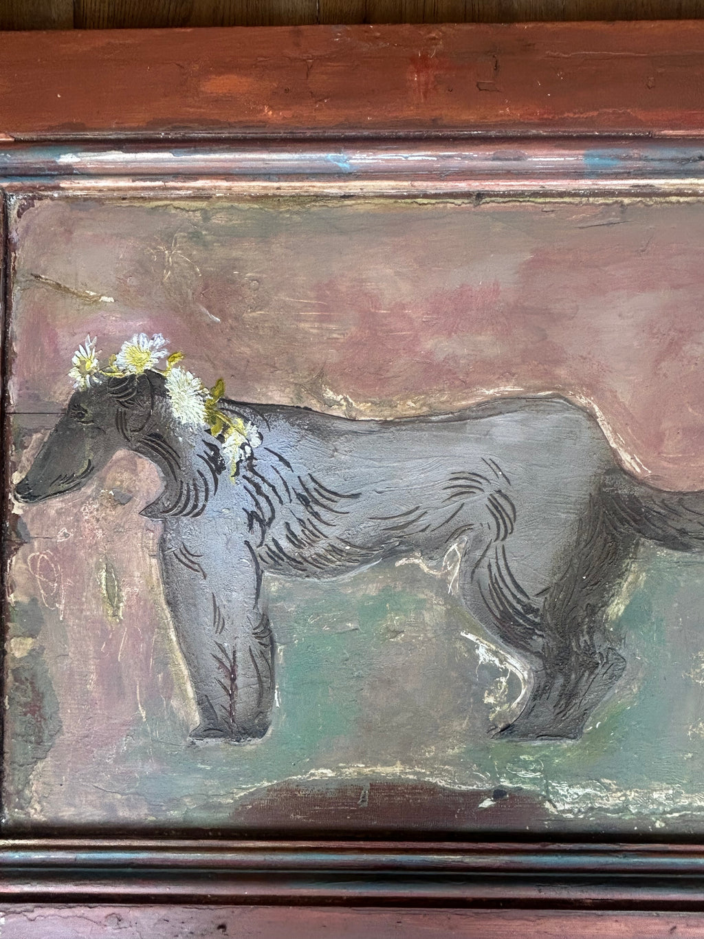 Reclaimed Door Wallhanging with Hound and Daisy Chain