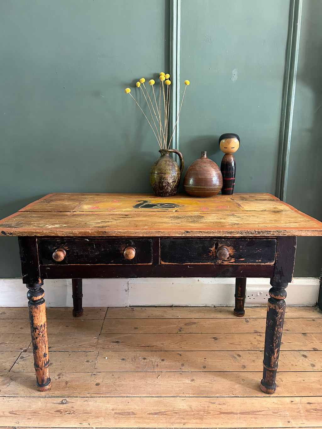Vintage Folk Art Swan Table