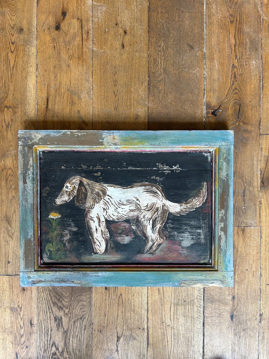 Reclaimed Door Wallhanging with Hound