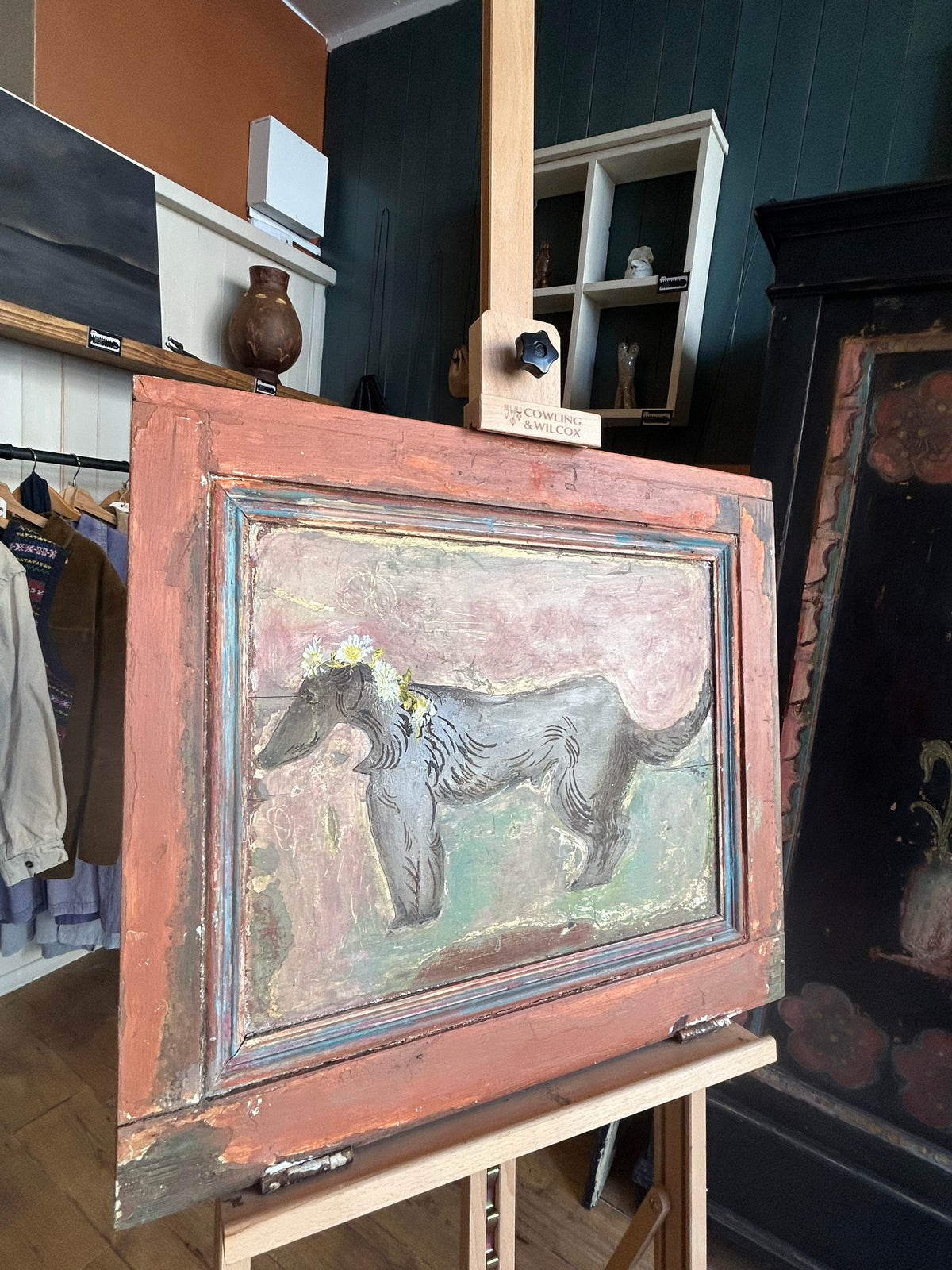 Reclaimed Door Wallhanging with Hound and Daisy Chain
