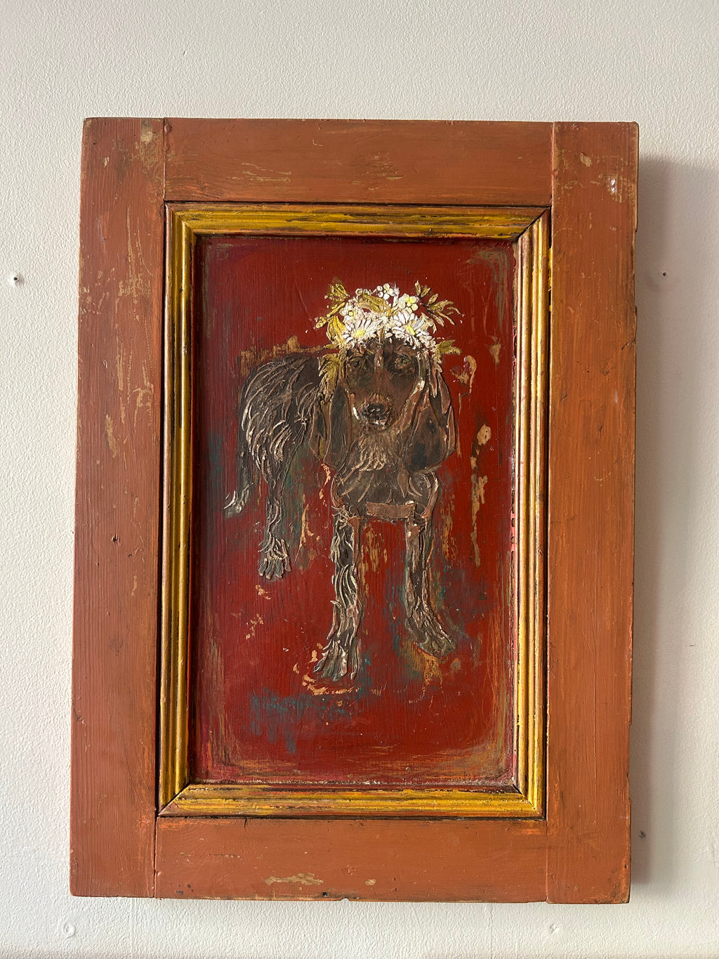 Reclaimed Door Wallhanging with Hound and Daisy Crown