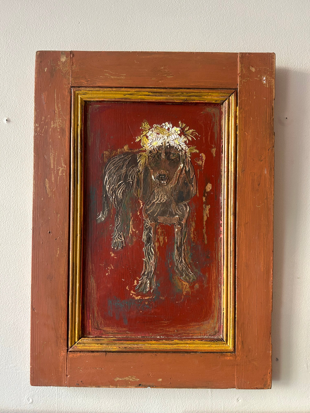 Reclaimed Door Wallhanging with Hound and Daisy Crown