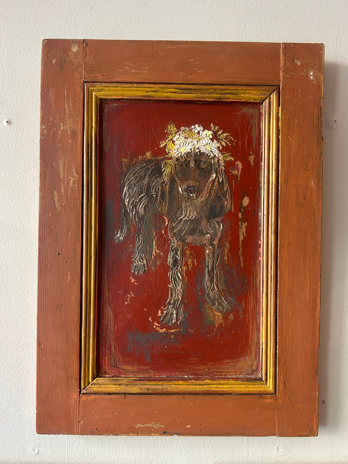 Reclaimed Door Wallhanging with Hound and Daisy Crown