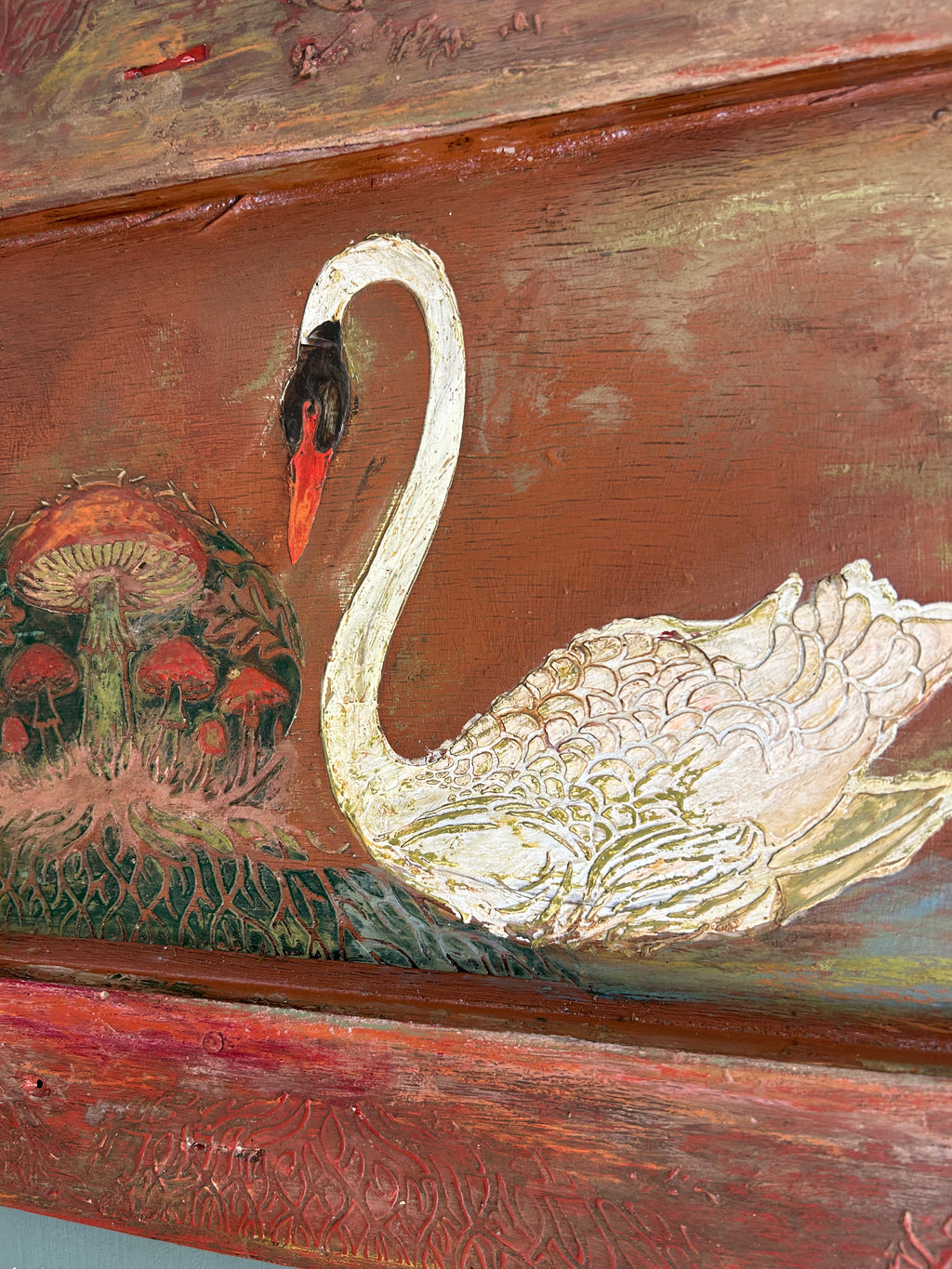Vintage Reclaimed Door Wallhanging with Folk Art