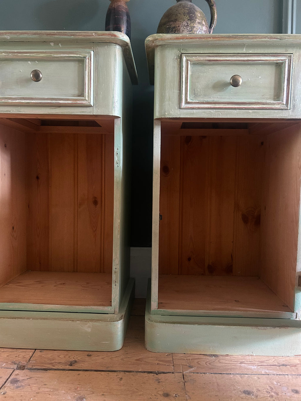 Vintage Painted Folk Art Bedside Cupboards