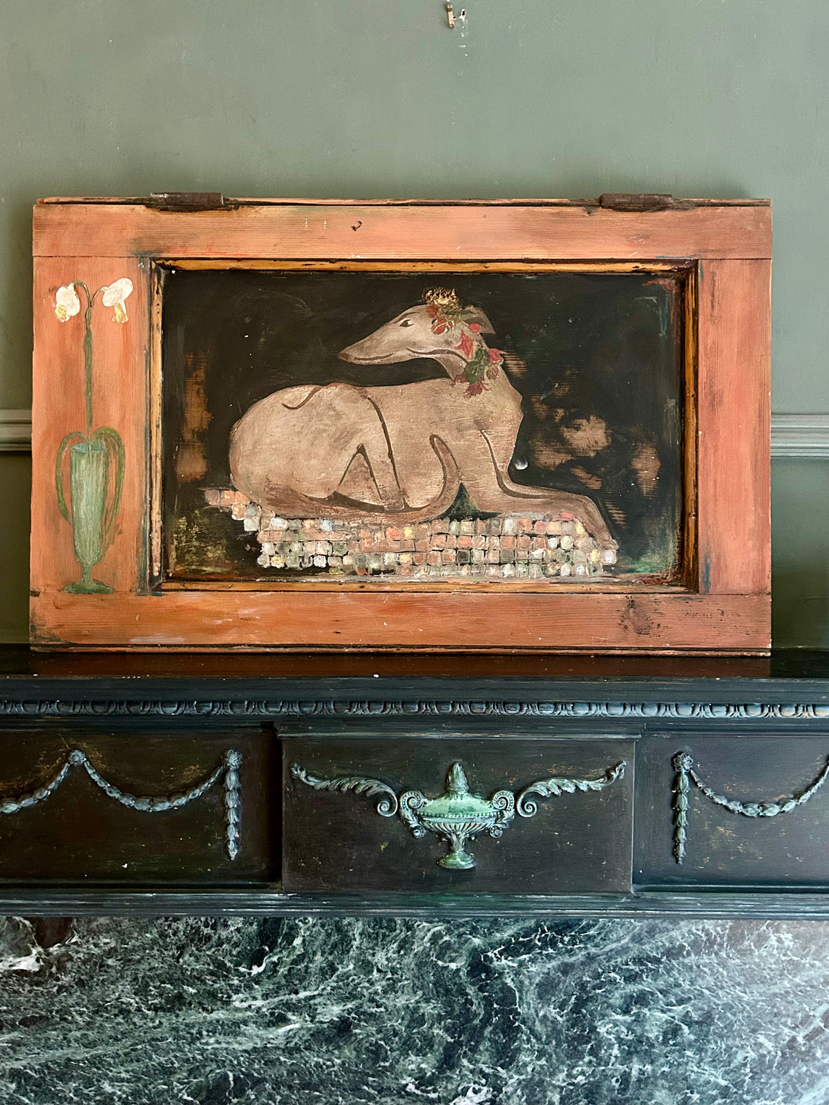 Reclaimed Door Wallhanging with Hound