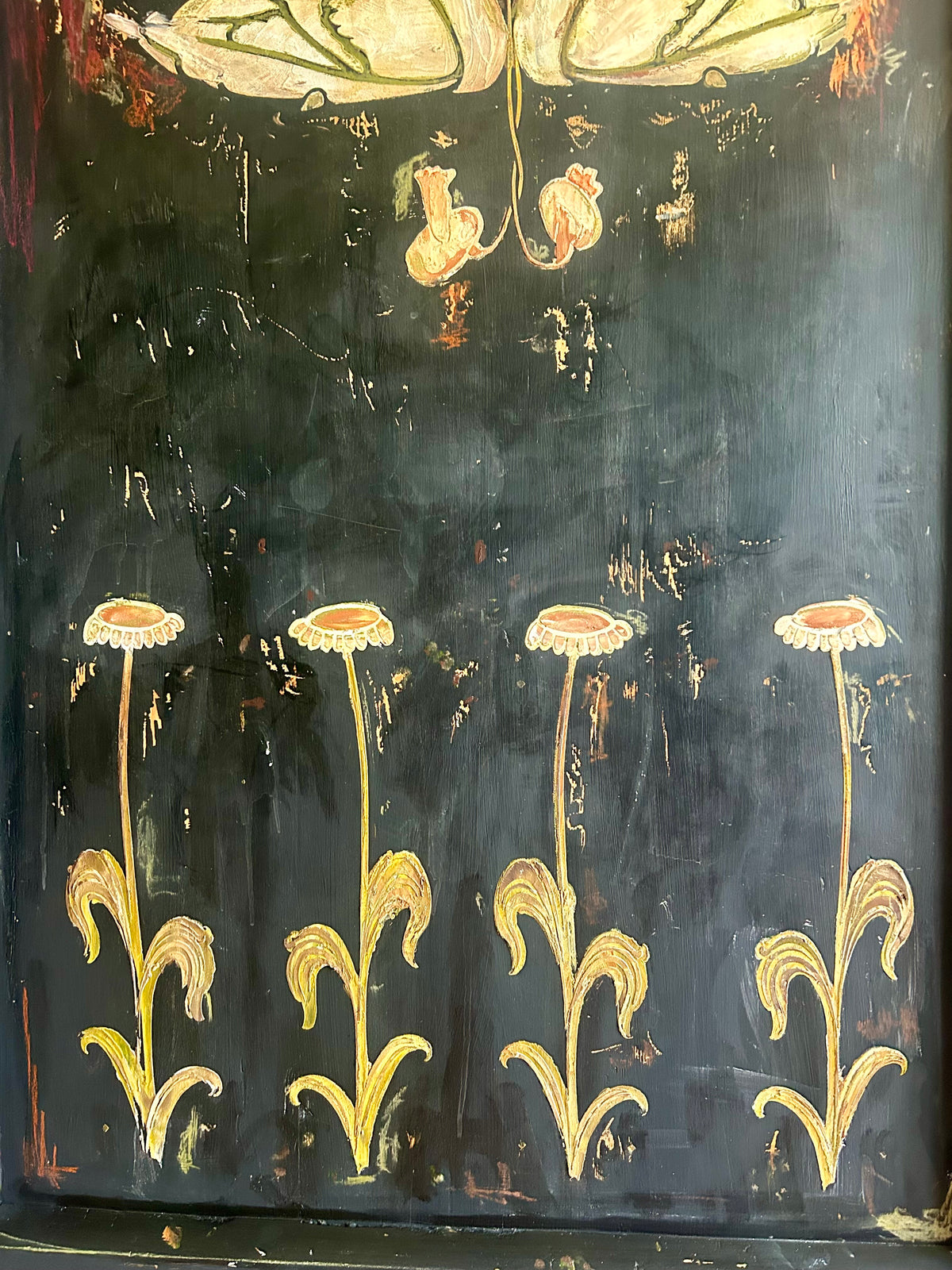 Vintage Painted Pine Armoire with Folk Art Swan Design