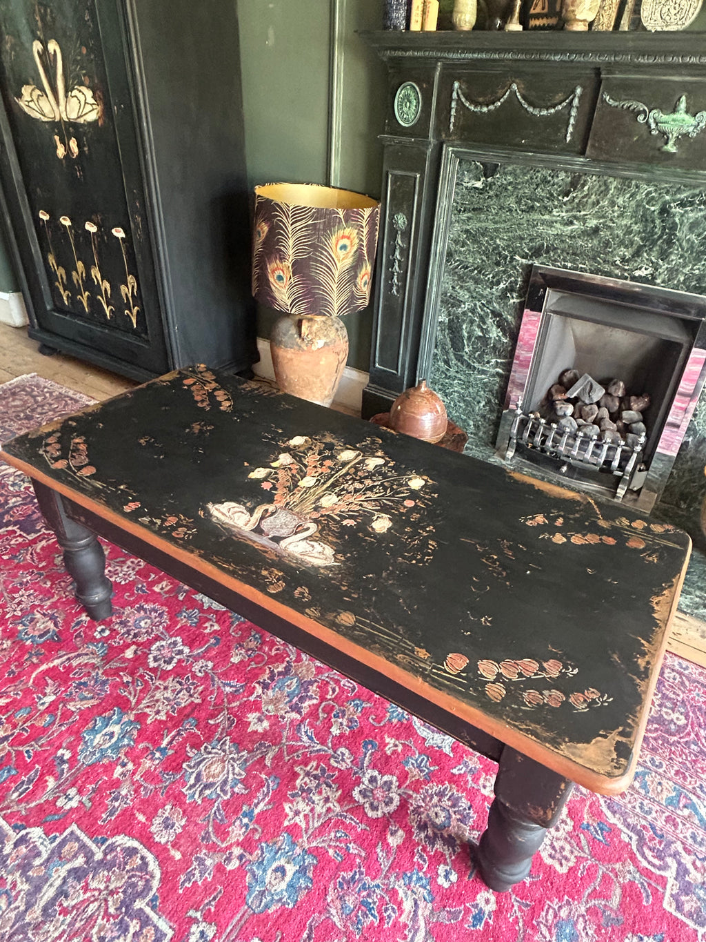 Vintage Swan Folk Art Coffee Table