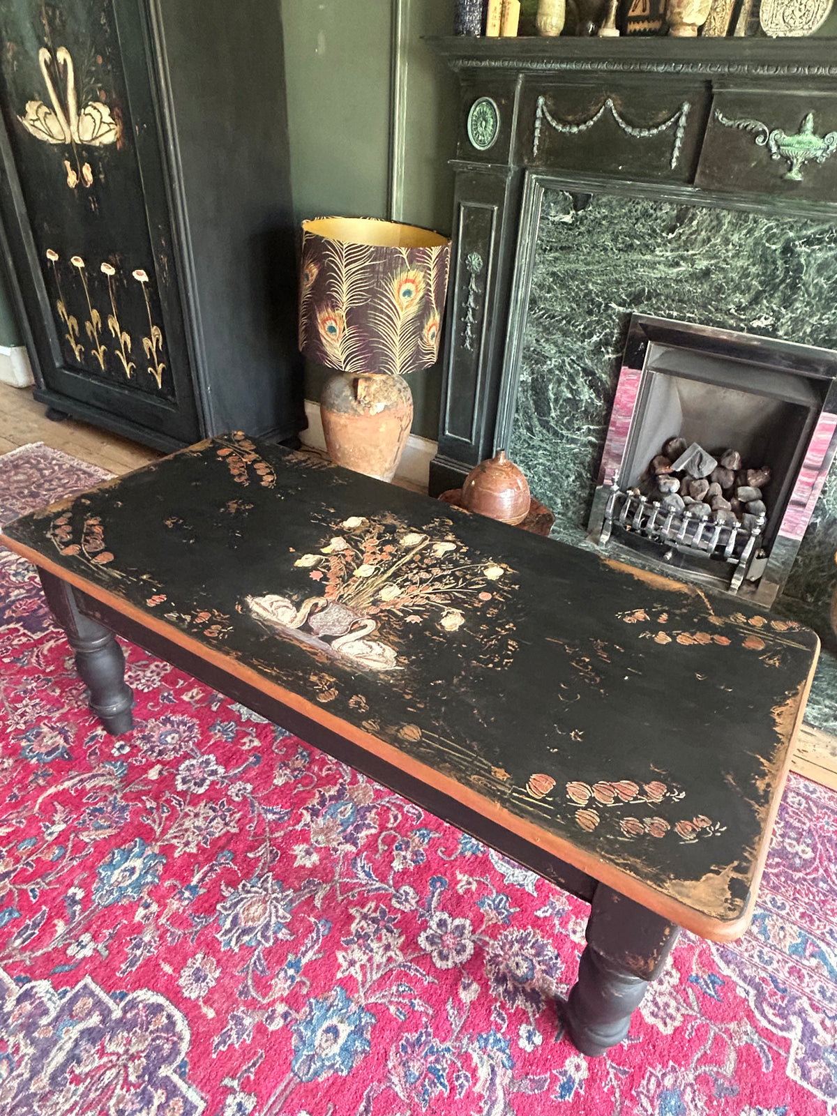 Vintage Swan Folk Art Coffee Table