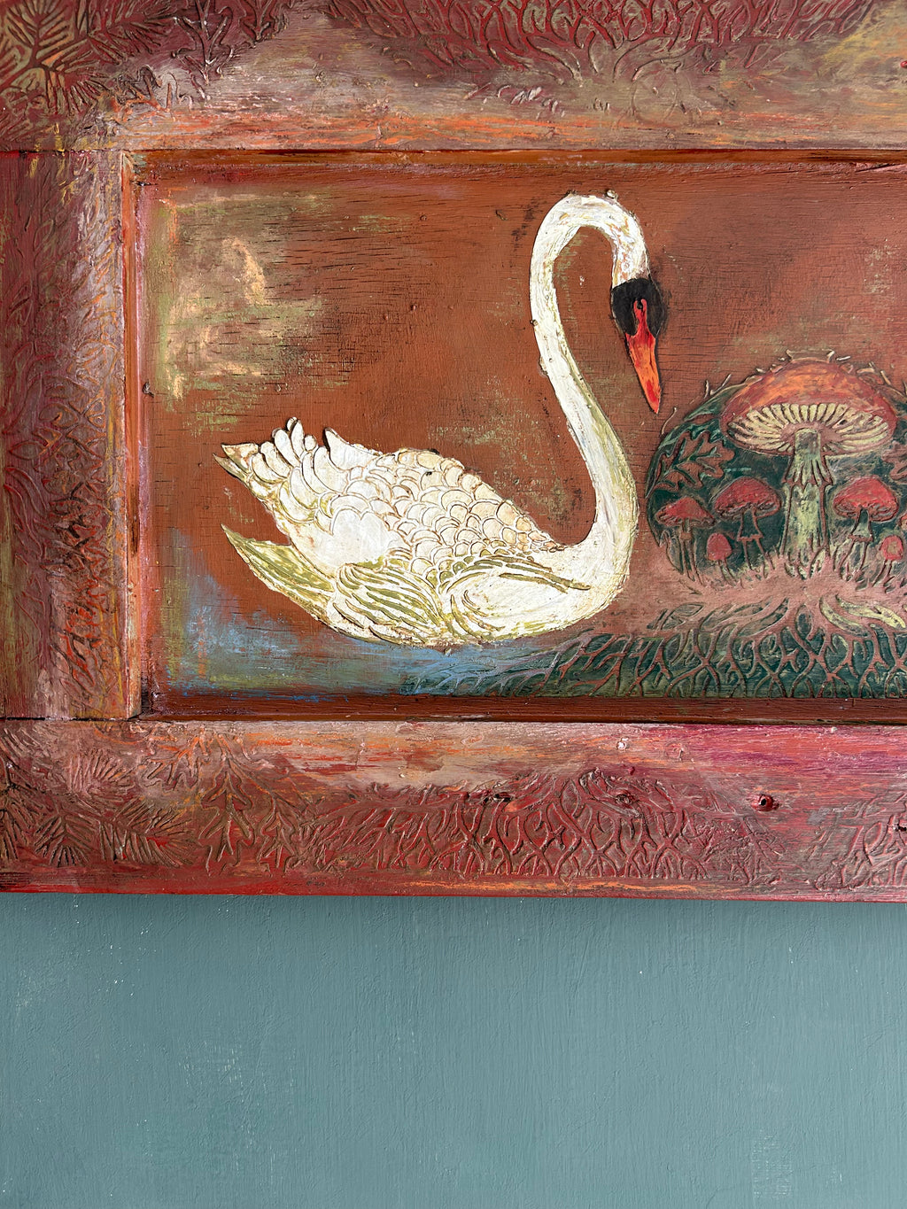 Vintage Reclaimed Door Wallhanging with Folk Art