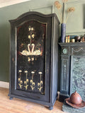 Vintage Painted Pine Armoire with Folk Art Swan Design