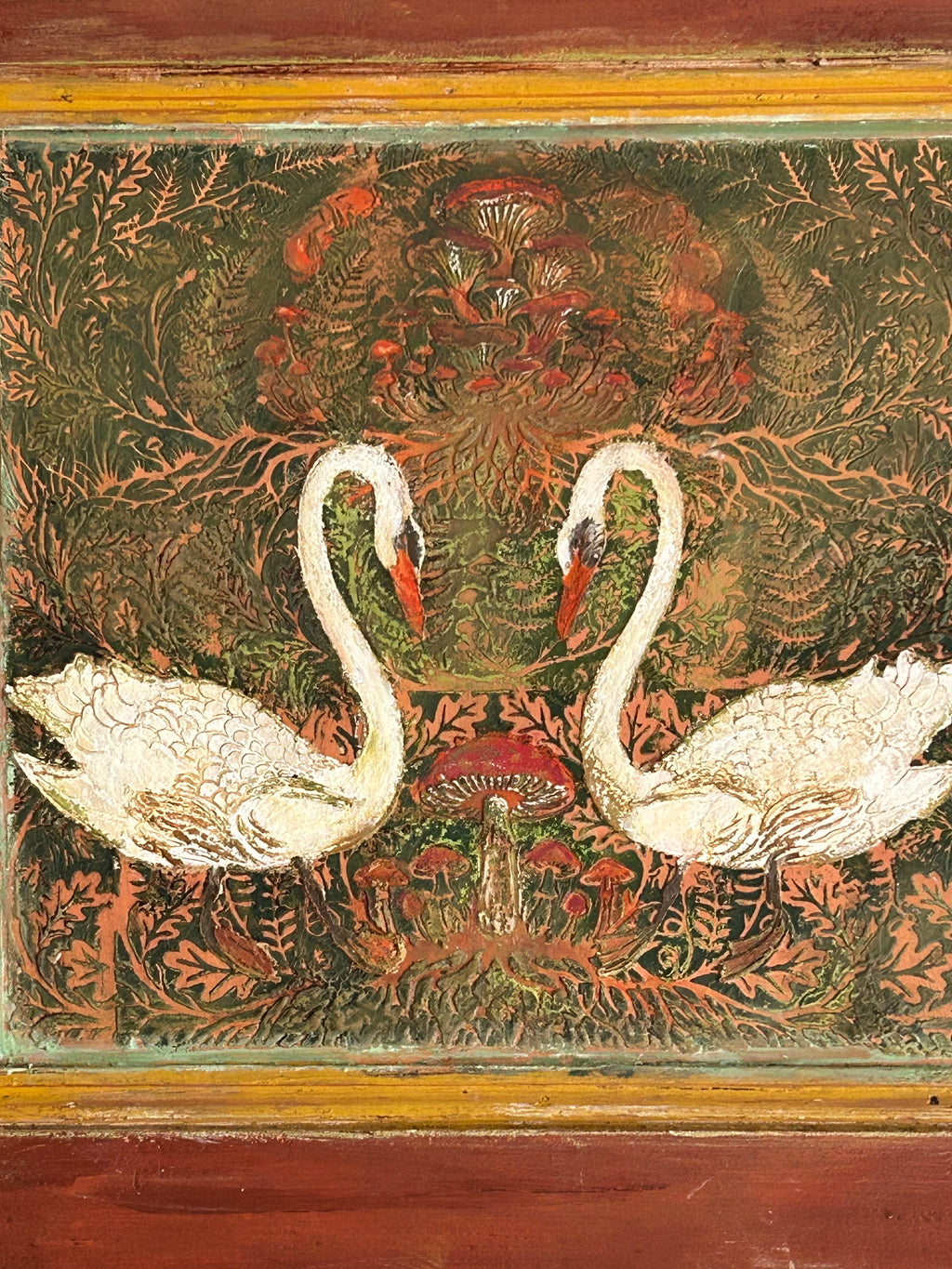 Reclaimed Door Wallhanging Folk Art Swans