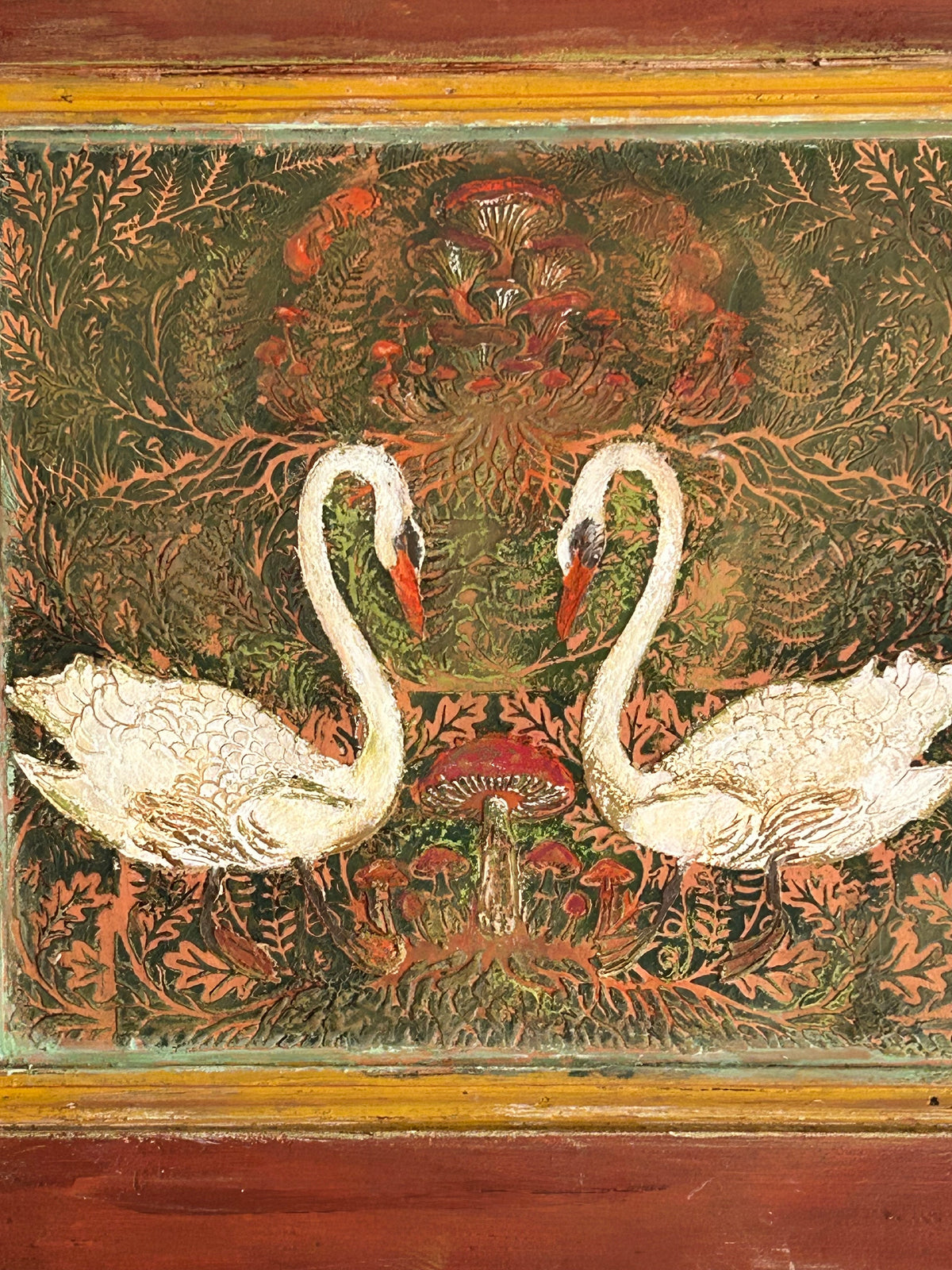Reclaimed Door Wallhanging Folk Art Swans