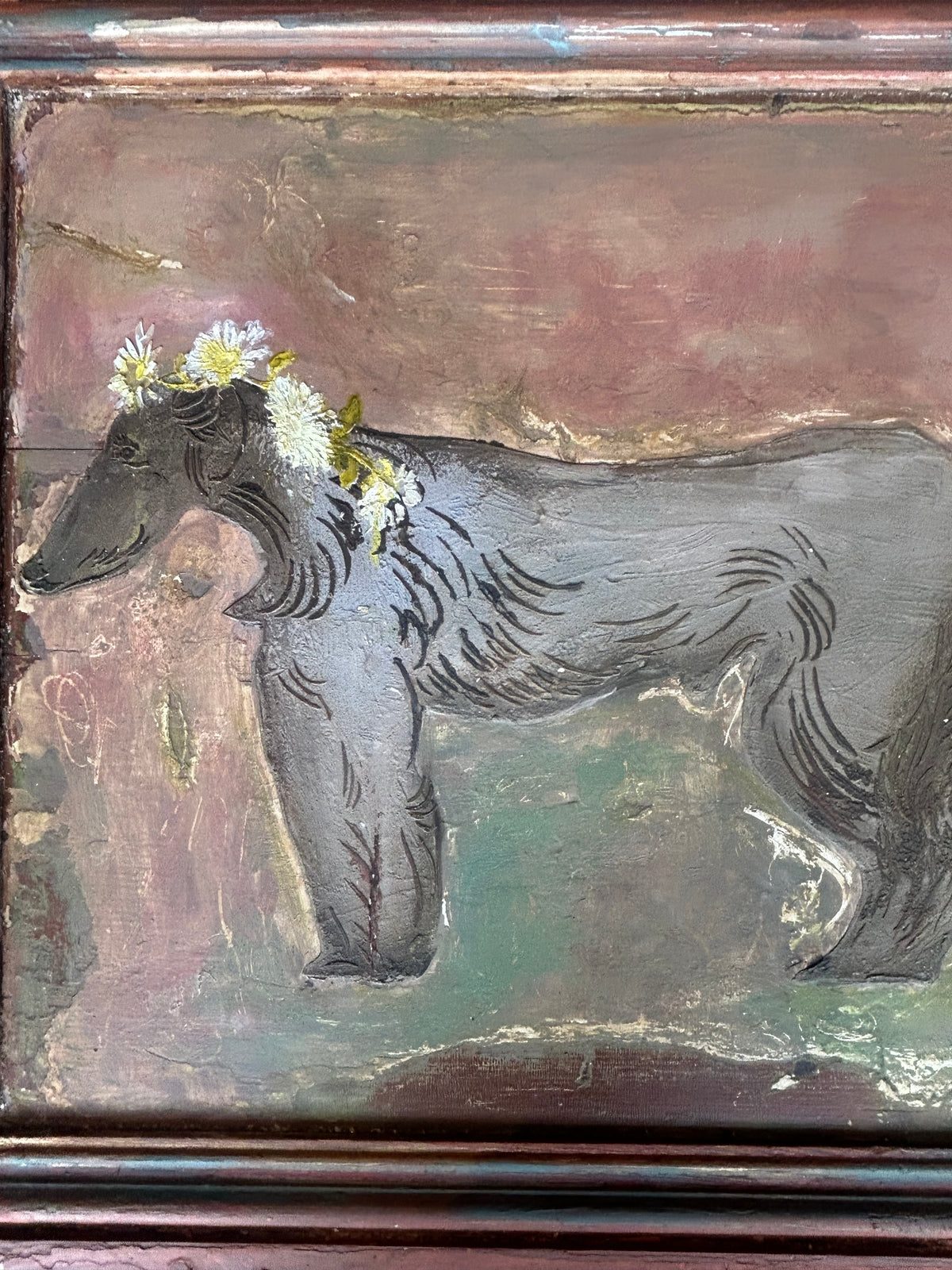 Reclaimed Door Wallhanging with Hound and Daisy Chain