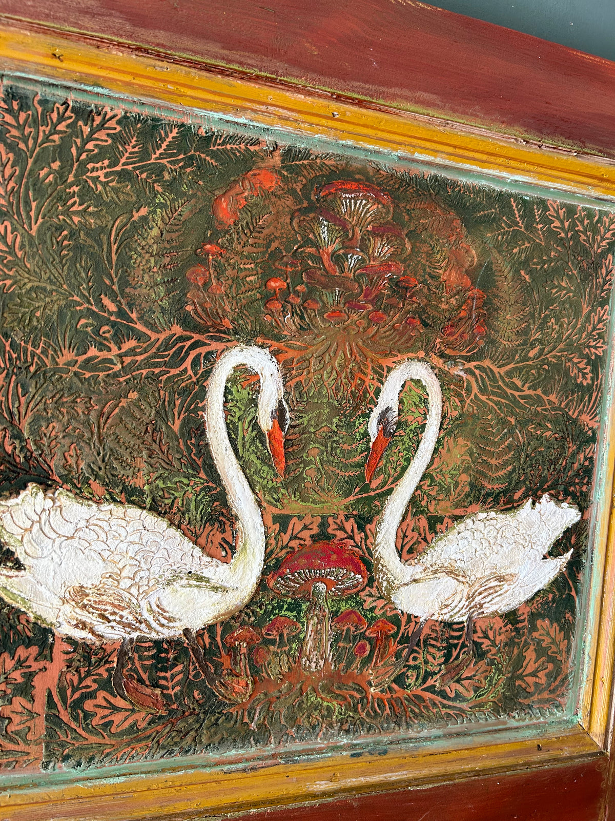 Reclaimed Door Wallhanging Folk Art Swans