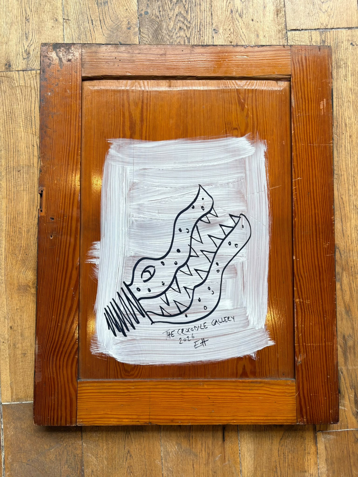 Reclaimed Door Wallhanging with Cat and Checkerboard Frame