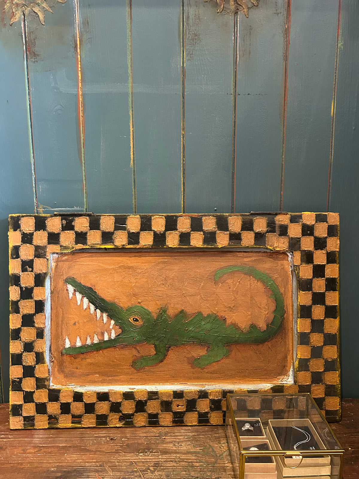 Reclaimed Door Wallhanging with Crocodile