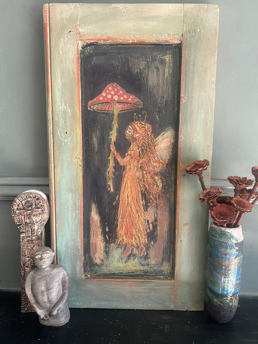 Vintage reclaimed door Fairy Wallhanging