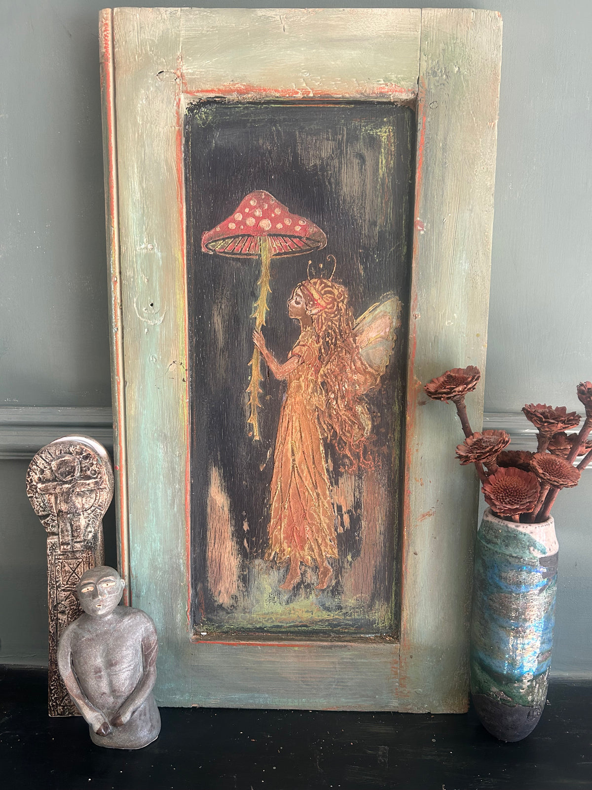 Vintage reclaimed door Fairy Wallhanging