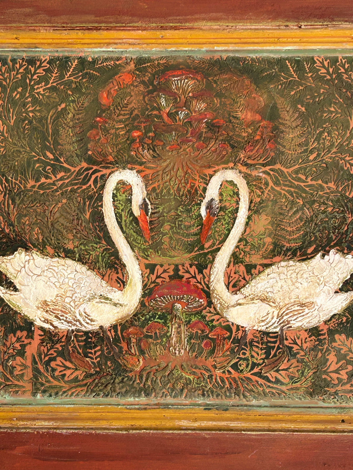 Reclaimed Door Wallhanging Folk Art Swans