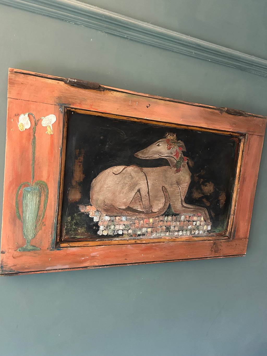 Reclaimed Door Wallhanging with Hound
