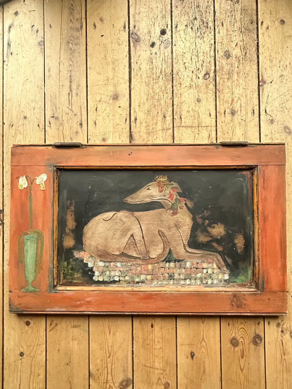 Reclaimed Door Wallhanging with Hound