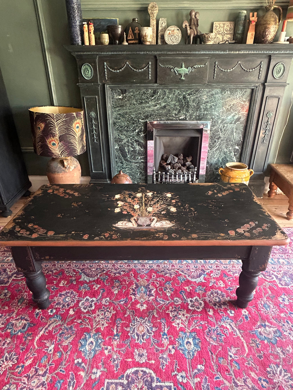 Vintage Swan Folk Art Coffee Table