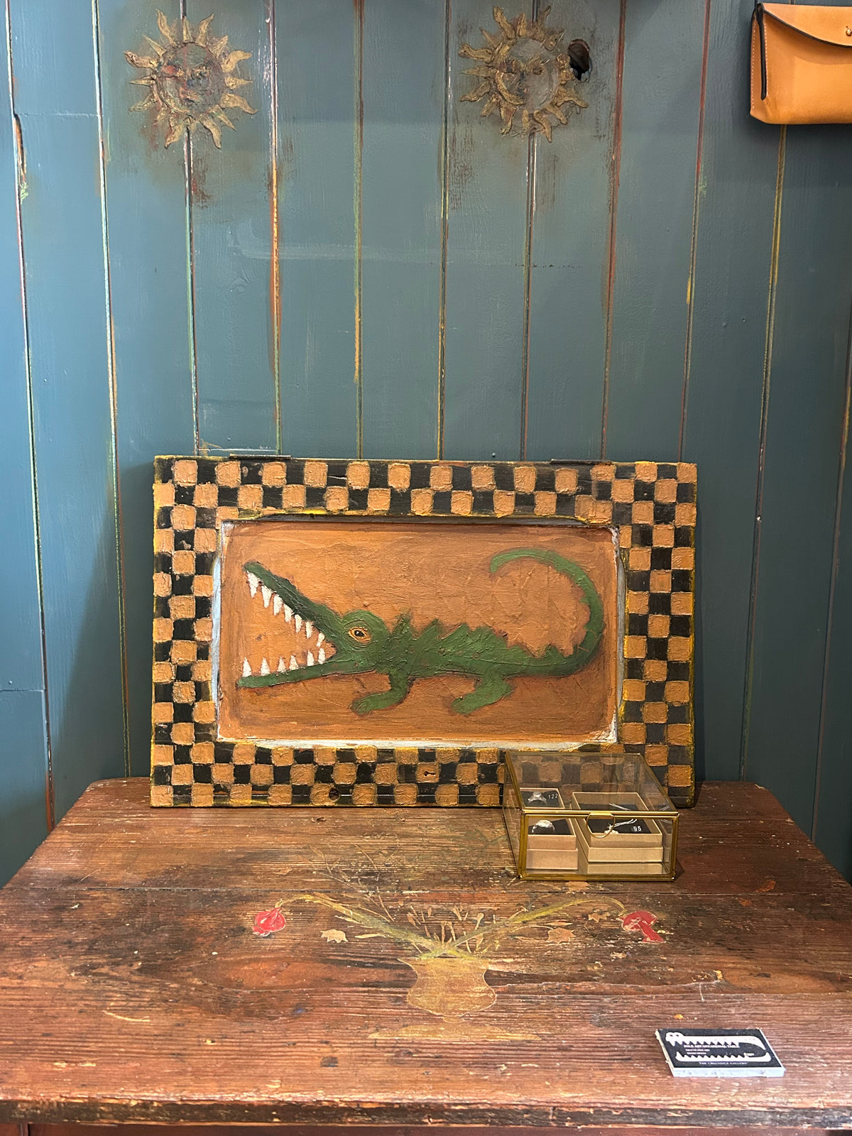 Reclaimed Door Wallhanging with Crocodile