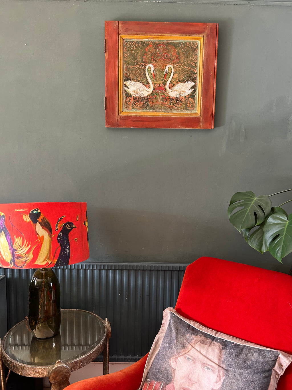 Reclaimed Door Wallhanging Folk Art Swans
