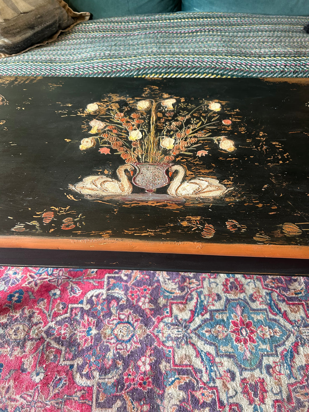 Vintage Swan Folk Art Coffee Table