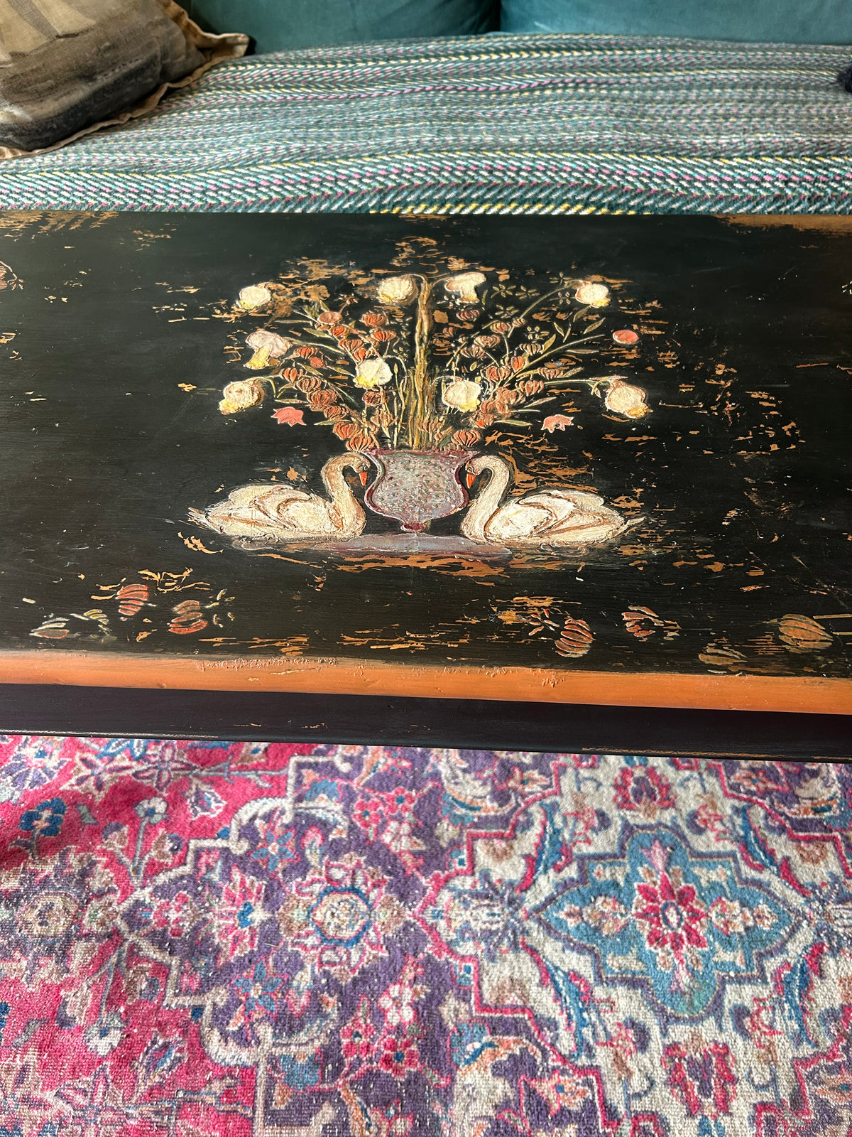 Vintage Swan Folk Art Coffee Table